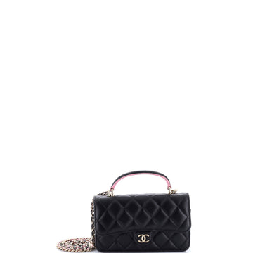 Classic Top Handle Flap Phone Holder with Chain Quilted Lambskin