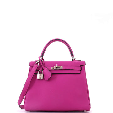 Kelly Handbag Rose Pourpre Togo with Palladium Hardware 25