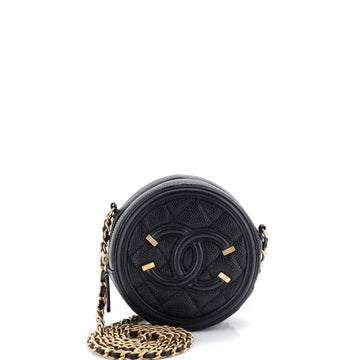 Filigree Round Clutch with Chain Quilted Caviar Mini