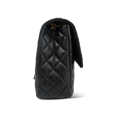 24K Black Grained leather Quilted Maxi Travel Flap Aged GHW