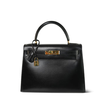 Kelly 28 Sellier Black Box leather  Y Circle Stamp