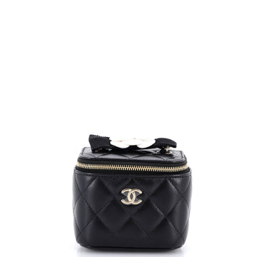 Camellia Bow Vanity Case with Chain Quilted Lambskin Mini