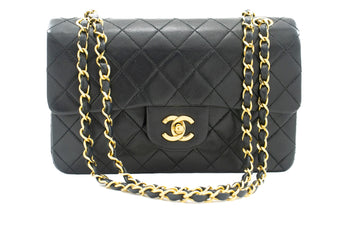 CHANEL Classic Double Flap 9" Chain Shoulder Bag Black Leather k10