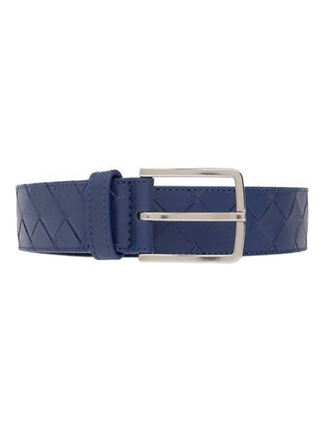Luxury Bottega Veneta Intrecciato Leather Belt Blue