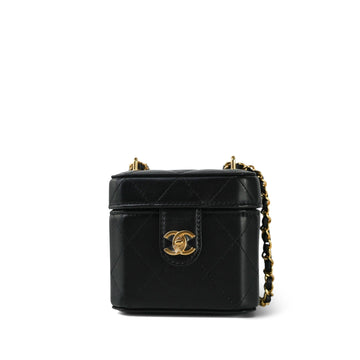 23A Black leather Quilted Mini Vanity Case With Chain GHW