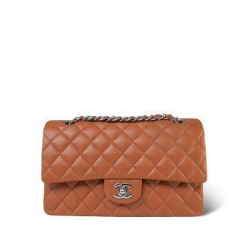 Caramel leather Quilted Classic Flap Medium Silver Hardware