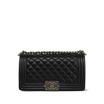 Black leather Quilted Old Medium Boy Bag Ruthenium HW