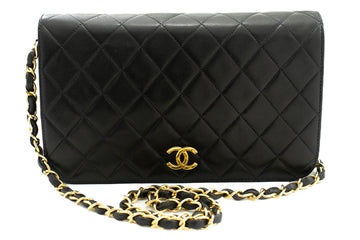CHANEL Full Flap Chain Shoulder Bag Clutch Black Quilted Leather k19