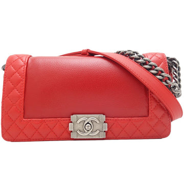 Top Quality Chanel Boy Chain Shoulder Bag Red Leather