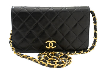 CHANEL Full Flap Chain Shoulder Bag Clutch Black Quilted Leather k09