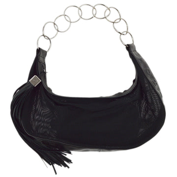 Top Quality Chanel Black Leather/canvas Fringe Mesh Shoulder Bag