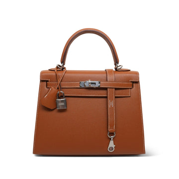 Kelly Sellier 25 Gold Veau leather Palladium Plated A Stamp