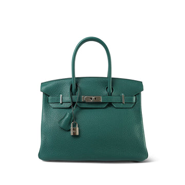 Birkin 30 Malachite leather Palladium Plated R Stamp