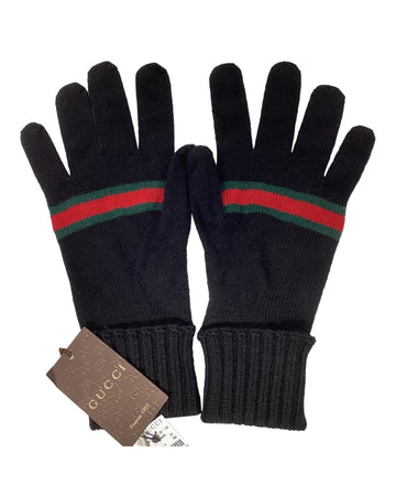 Gucci Web Stripe Knit Gloves Men Black Gloves & Mittins