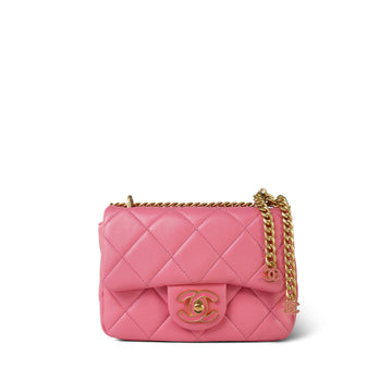 22P Pink Enamel leather Quilted  Pending CC Small Square Flap Aged Gold Hardware