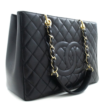 Top Quality Chanel Leather GST 13" Grand Shopping Tote Chain Shoulder Bag Black