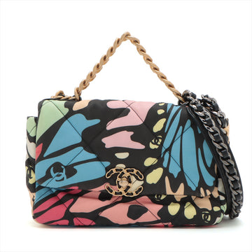 Top Quality Chanel 19 Leather/canvas x Leather Chain Shoulder Bag Multicolor Gold x Silver Gold AS1160