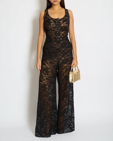 Chanel Black Floral Print Lace Jumpsuit Size FR 42 (UK 14)