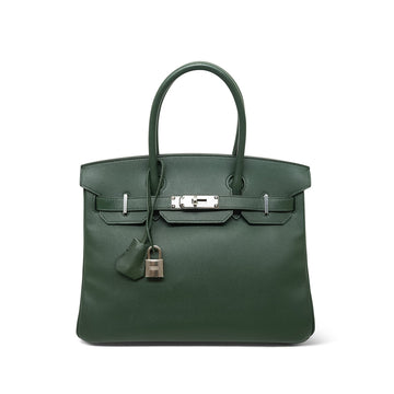 Birkin 30 Vert Anglais leather Palladium Plated R Stamp