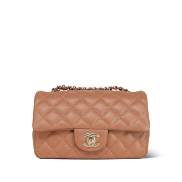 22S Caramel leather Quilted Rectangular Mini Light Gold Hardware