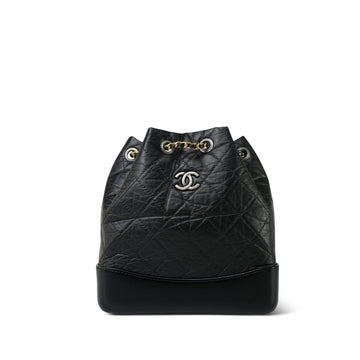 Black Aged leather Quilted Gabrielle Backpack Small Mixed Hardware