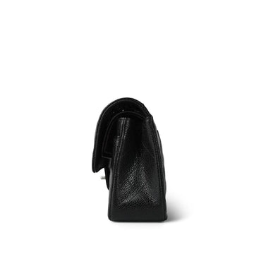 Black leather Quilted Small Classic Flap Silver Hardware