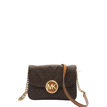 Michael Kors Brown Signature Coated Canvas and Leather Fulton Crossbody Bag