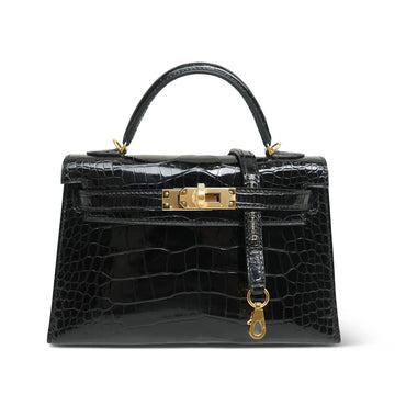 Mini Kelly Sellier Black Missippian Alligator  U Stamp