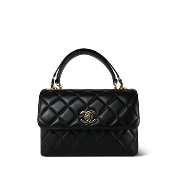21S Black leather Quilted Small Trendy CC Light Gold Hardware