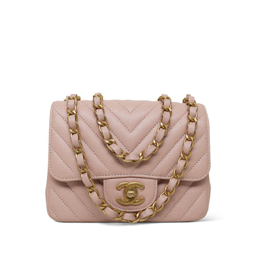 Light Pink leather Chevron Square Flap Aged Gold Hardware
