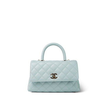Light Blue leather Quilted Small Coco Handle Light Gold Hardware