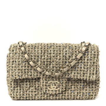 Tweed Quilted Mini Rectangular Flap Beige