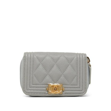 Light Grey leather Quilted Boy Zip Coin Purse AGHW