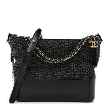 Tweed Calfskin Quilted Medium Gabrielle Hobo Black