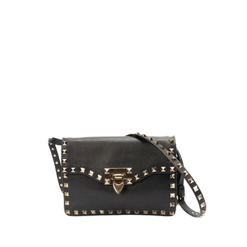 Valentino Black Leather Rockstud Flap Crossbody Bag