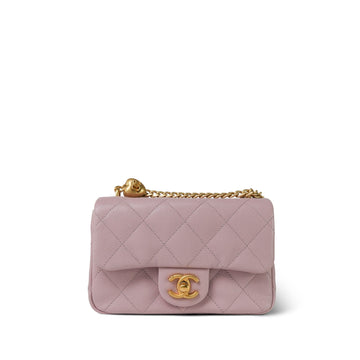 24P Pink leather Quilted Sweetheart Mini Flap Aged Gold Hardware