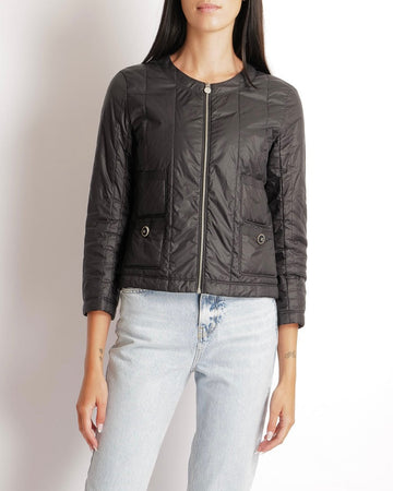 Chanel Black Windbreaker Jacket with Silver Zipper and Black and Silver CC Logo Buttons Size FR 36 (UK 8)