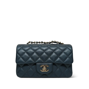 18S Iridescent Blue/ Navy Quilted Mini Rectangular Flap LGHW