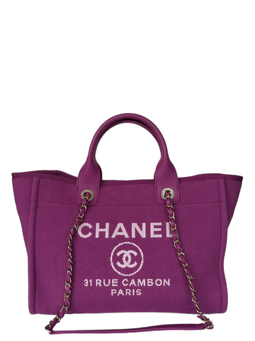 Chanel Mixed Fibers Magenta Small Deauville Tote Bag