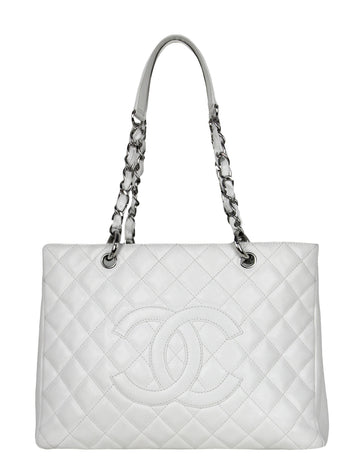 Chanel White Caviar Leather Quilted Grand Shopper Tote GST Bag