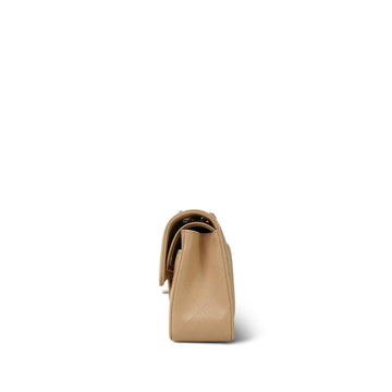 Beige Clair leather Quilted Classic Flap Small Silver Hardware