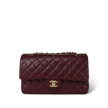 Burgundy / Wine leather Quilted Classic Flap Medium GHW