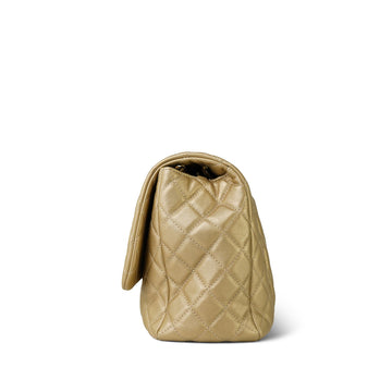 Gold Crumpled leather Small XXL Travel Flap Bag Light Gold Hardware