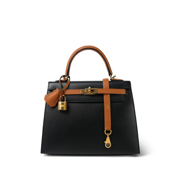 Kelly 25 Bi-Color Horseshoe (HSS) Black/Gold leather  D Stamp