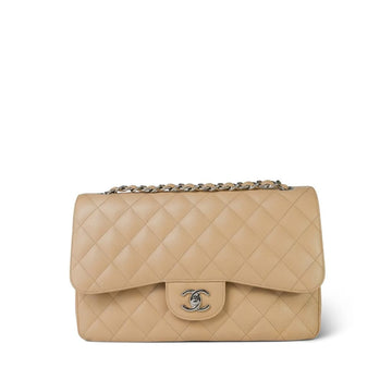 Beige Clair leather Quilted Jumbo Classic Flap Silver Hardware