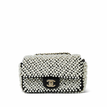 19S Pearl On Flap Mini Rectangular Flap Bag Light Gold Hardware