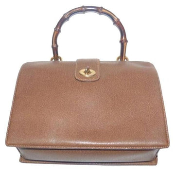 SALE! Gucci Brown Leather Square Satchel w Bamboo Handle- Very RARE!