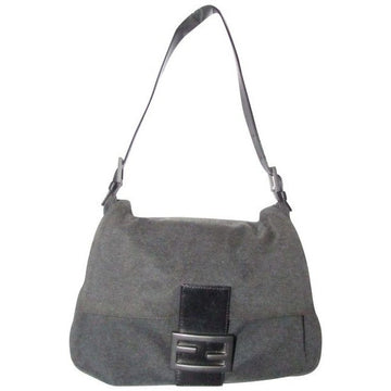 Fendi Shoulder Bag Jersey Mamma Forever Jersey Charcoal Grayblack Wool And Leather Baguette