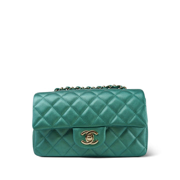22A Iridescent Green leather Quilted Mini Rectangular Single Flap LGHW