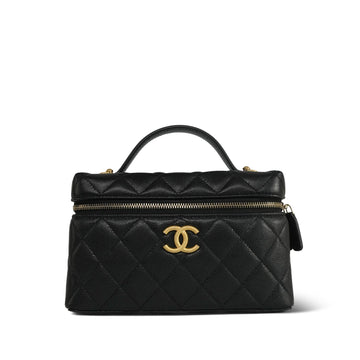 Black leather Quilted Large CC Classic Clutch With Chain Aged Gold Hardware